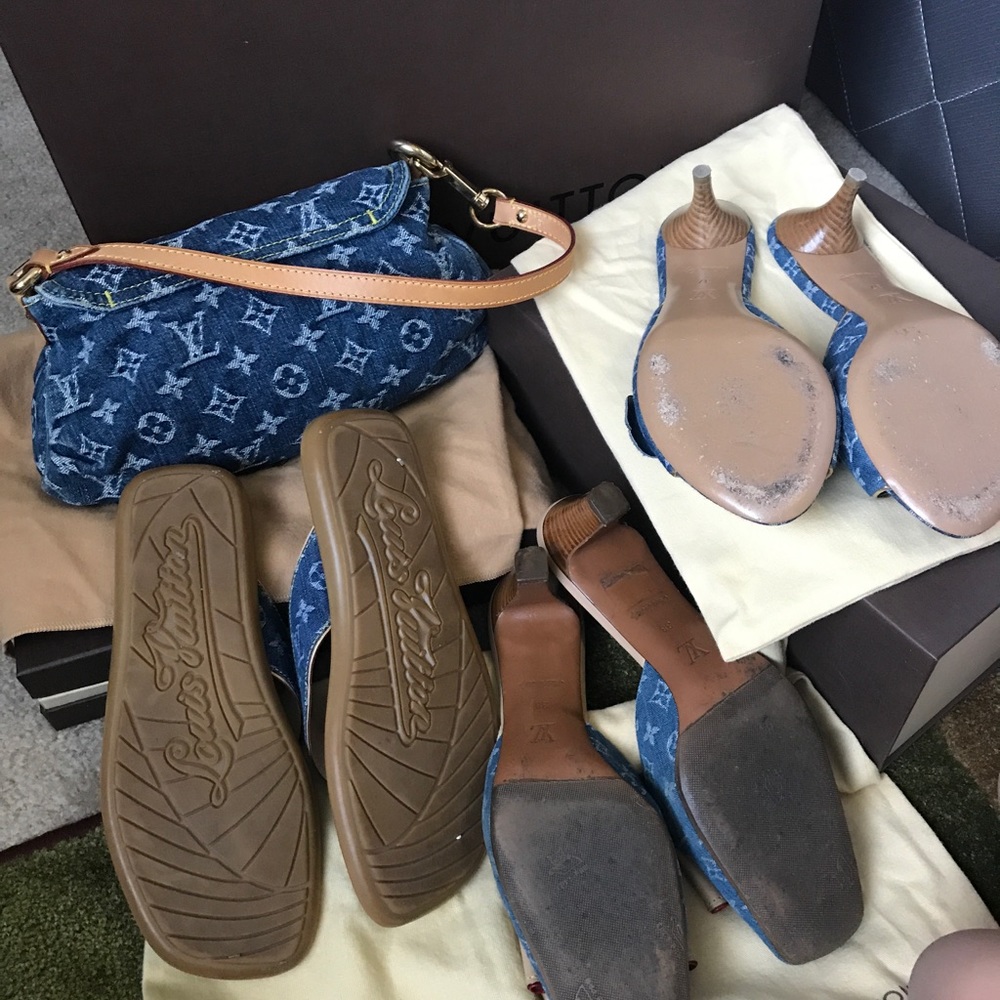 Auth Louis Vuitton denim (purse & 1 kitten  heels) - Picture 2 of 2